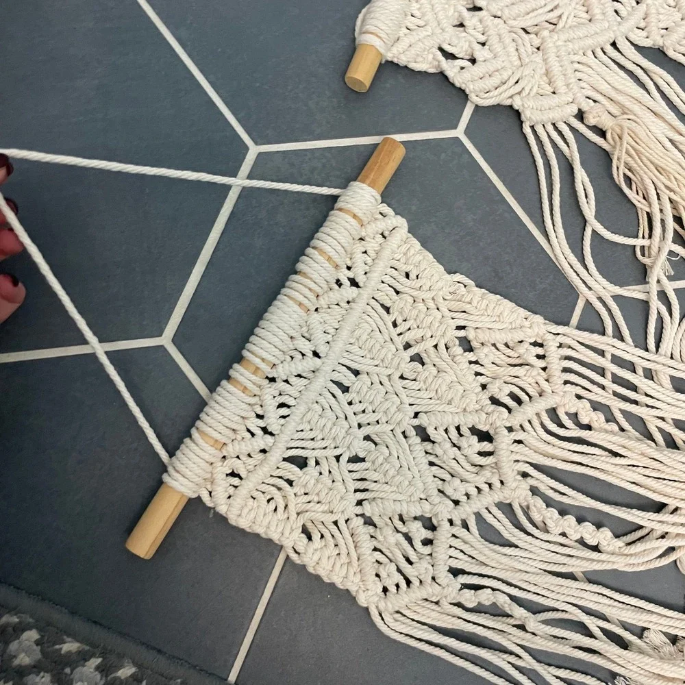 Boho Macrame Wall Hanging Set of 2 – Off-White/Cream Handmade‎ Fiber Art